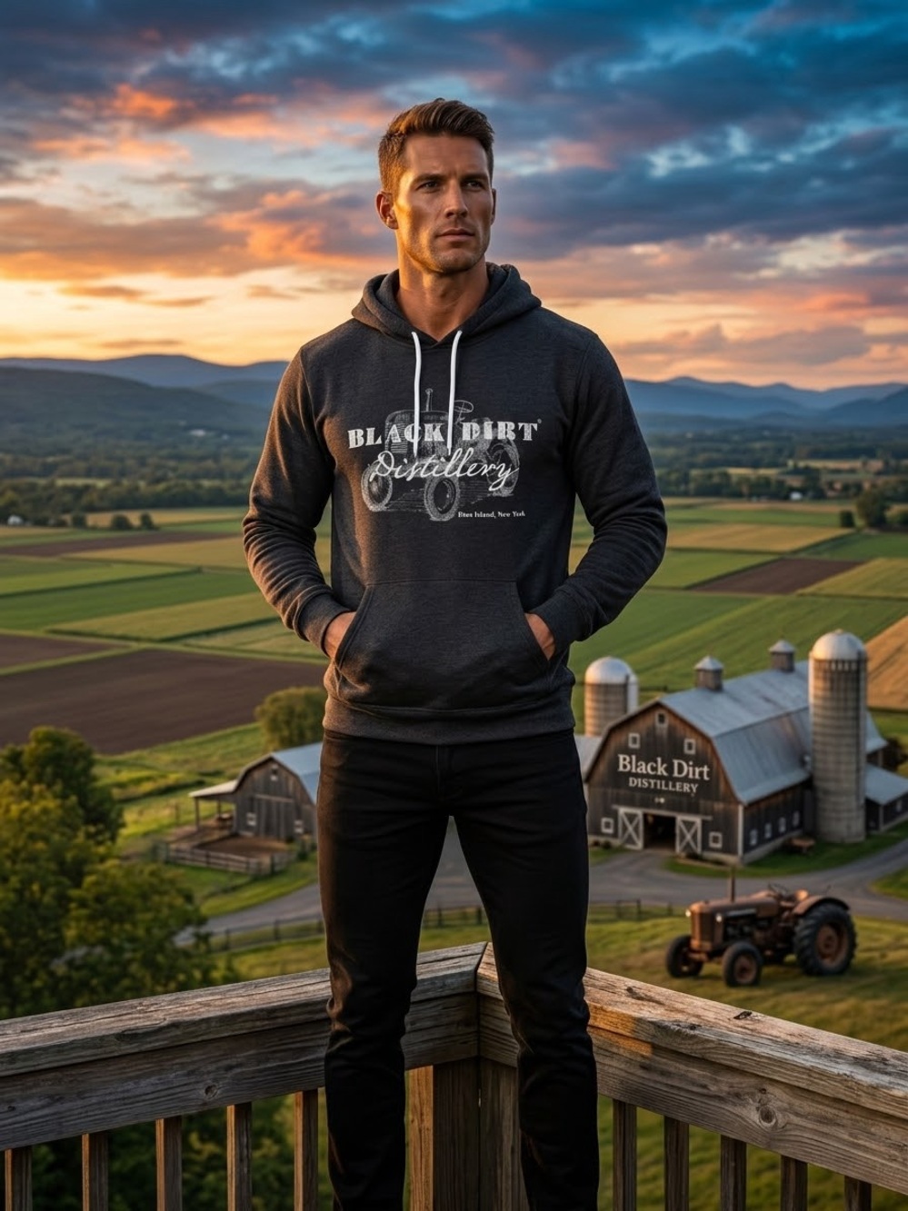 Black Dirt Distillery Grey Tractor Hoodie - Unisex S
